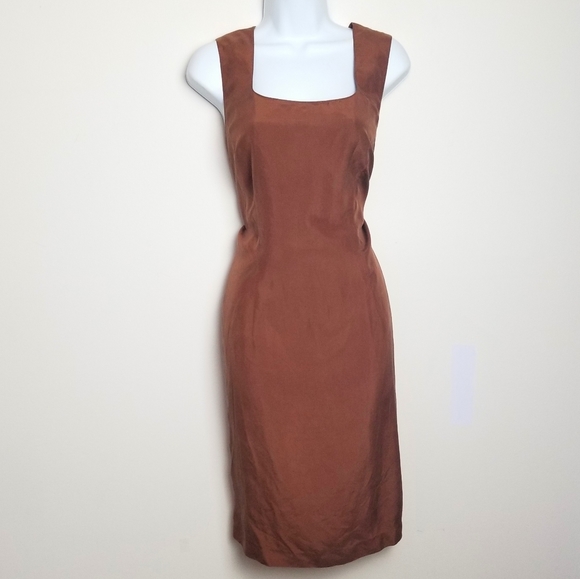 Vintage Dresses & Skirts - VINTAGE 100% silk brown shift dress
